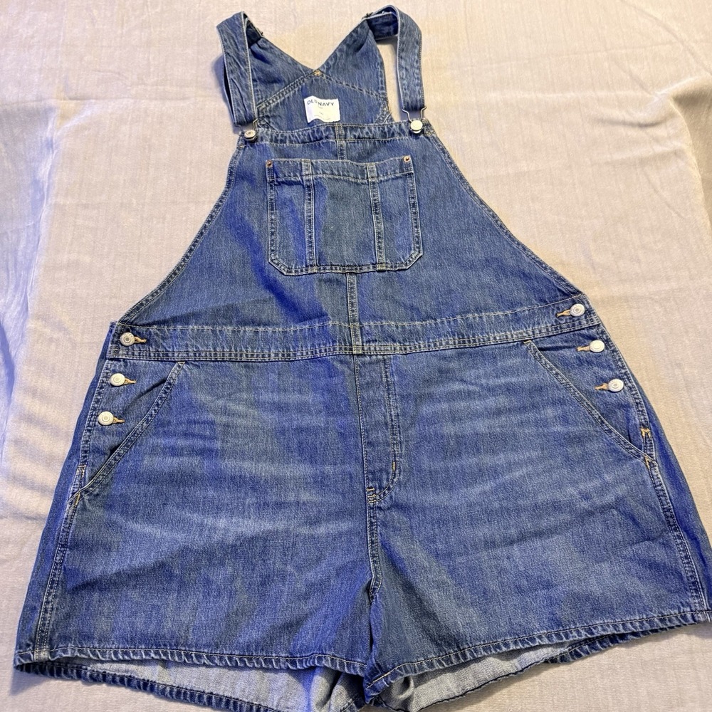 Old Navy Baggy Denim Short Overalls XXL Blue Jean Bib Carpenter Dungarees